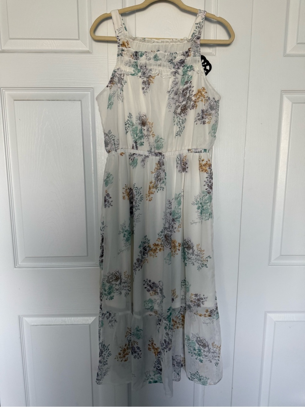 Maurices White Maxi Dress with Mint, Mustard & Gray Floral Print
